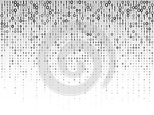 Falling digital numbers on a grey background. Abstract binary computer code.
