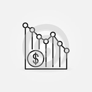 Falling Dollar Chart icon vector Hyperinflation concept outline icon