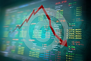 Falling dollar note and graph of stock market