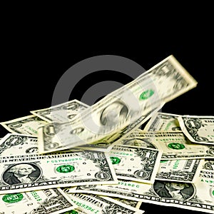 Falling dollars with black background