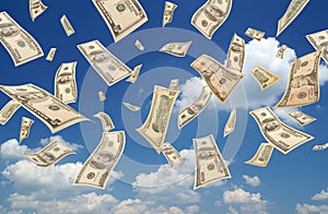 Falling dollars (sky background)