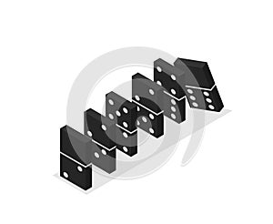 Falling dominoes. Concept of Domino effect. Vector illustration of isometric projection isolated on white background