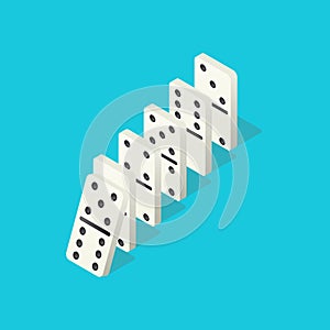 Falling dominoes. Domino effect, chain reaction and disaster business vector concept