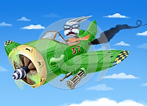 Falling down green airplane