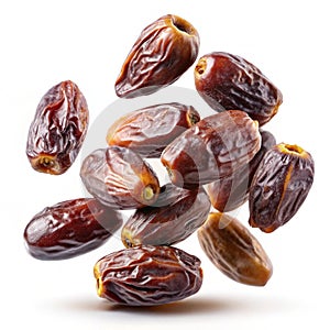 Falling Dried Dates White Background