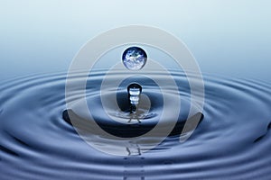 Falling drop of water with earth image