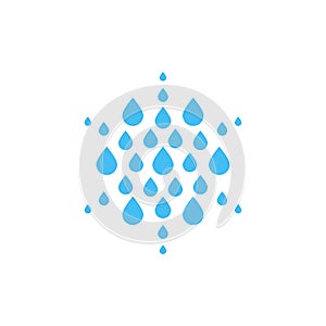 Falling drops icon. Clean water logo template. Round rainy weather logotype. Simple ombre gradient flat style sign. Blue