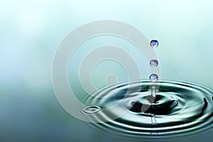 Falling drops of water with blue earth image