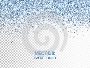 Falling glitter confetti. Blue vector dust, explosion isolated on transparent background. Sparkling glitter border