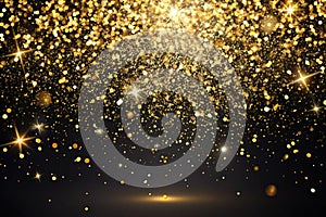 Falling Gold Confetti on Black Background for Festive Event Design photo