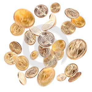 Falling golden dollar coins