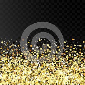 Falling golden particles on a black background.