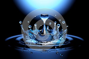 Falling heart shaped water drop into the water