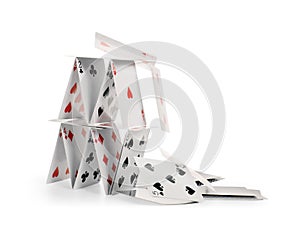 Falling house of cards isolated with clipping path