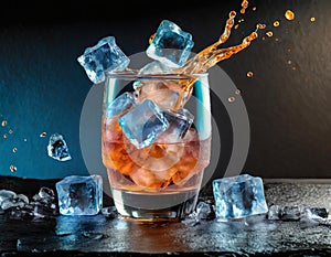 Falling Ice Cubes in Cocktail