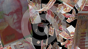 Falling Israeli banknotes money