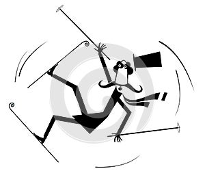 Falling long mustache skier man illustration