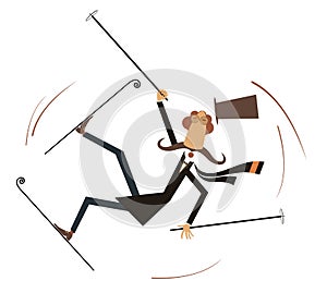 Falling long mustache skier man illustration