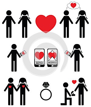 Falling in love and engagement icons