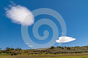 Falling meteor and Flying dish cloudscape, Riesco Island,, Chile