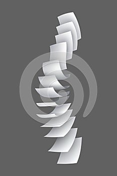 Falling paper sheets. Set of flying curved leaves of paper. Vector loose soar of notes with curled edges. Fly scattered