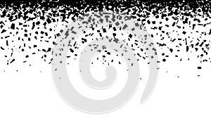 Falling particles background. Black shatter debris, destructives shapes of break. Modern geometric banner template photo