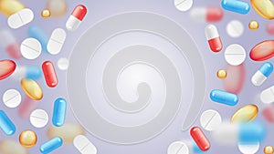 Falling pills vector pharmaceutical background