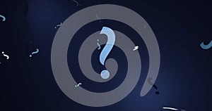 Falling question marks. Interrogation signs on dark blue background.