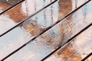 Falling Rain on a Redwood Deck