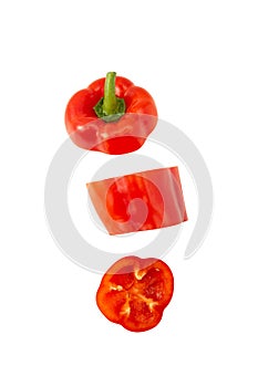 Falling Red bell pepper slice isolated on white background with clipping path.