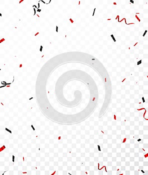 Falling red and black confetti isolated on transparent background