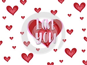 Falling red heart with love you text for card