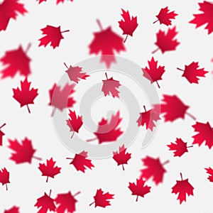 Falling red maple leaves seamless pattern. Canada Day, July 1st celebration concept. Flying autumn foliage.
