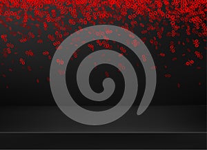 Falling red percents on black background