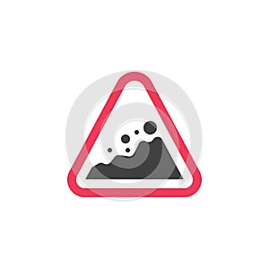 Falling rocks road sign flat icon