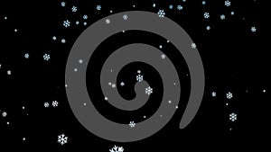 Falling shaped snowflakes on a black background. Christmas new year motion graphic video animation