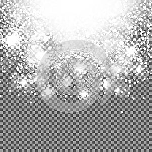 Falling Shining Snowflakes and Snow on Transparent Background. C