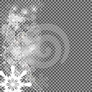 Falling Shining Snowflakes and Snow on Transparent Background. C