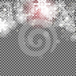 Falling Shining Snowflakes and Snow on Transparent Background. C