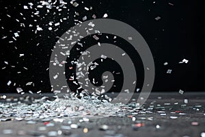 Falling silver metallic glitter foil confetti