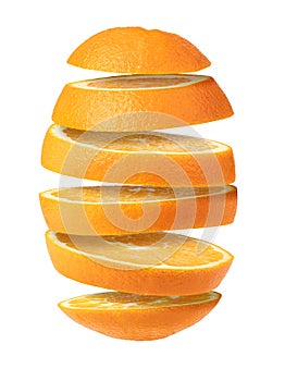 Falling sliced orange fruit