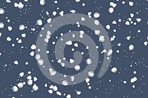 Falling snow against a dark blue sky. Fashionable illustration of the winter night sky.Snow pattern for your postcard design,