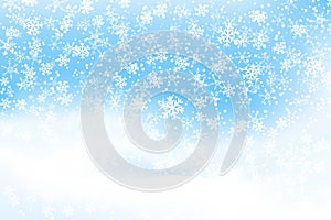 Falling snow background. Realistic snowdrift. Vector illustration with snowflakes. Winter snowy landscape.