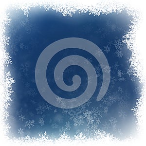 Falling snow on a blue background. Abstract white snowflake and sparkles background. EPS 10