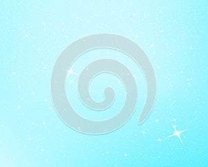 Falling snow. Blue sky with stars and clouds. Sparkle starry background. Vector illustration with snowflakes. Winter snowing sky.