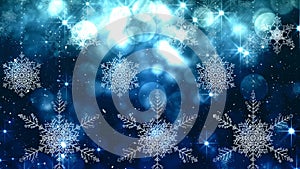 Falling snow with bokeh light Christmas circles and snowflakes