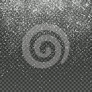 Falling snow isolated on transparent background. Christmas winter holiday vector background