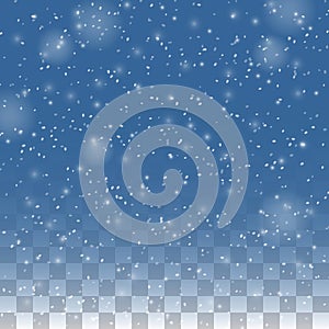 Falling snow isolated on transparent background. Christmas winter holiday vector background. Snowfall christmas, falling