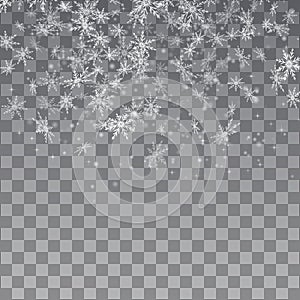 Falling snow on a transparent background. Vector illustration 10 EPS.
