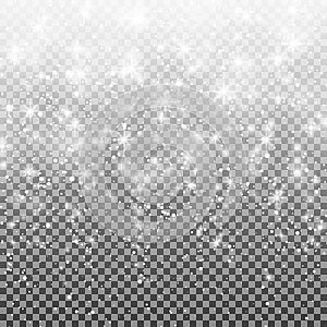 Falling snow on a transparent background. Vector illustration 10 EPS. Abstract white glitter snowflake background photo